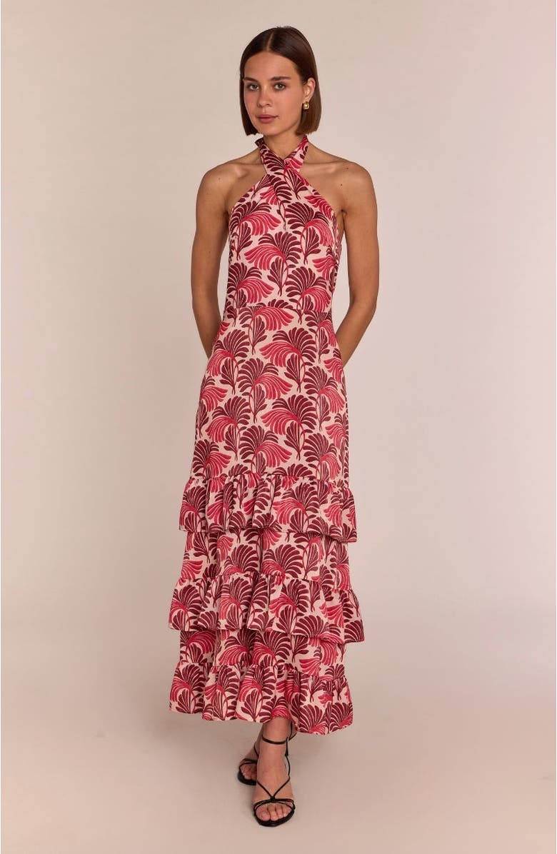 Rewritten Jamie Ruffle Skirt Halter NeckDress, Alternate, color, Pink Fan Print