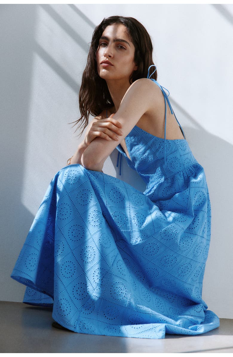 H&M Tie-strap Broderie Anglaise Dress, Main, color, Blue