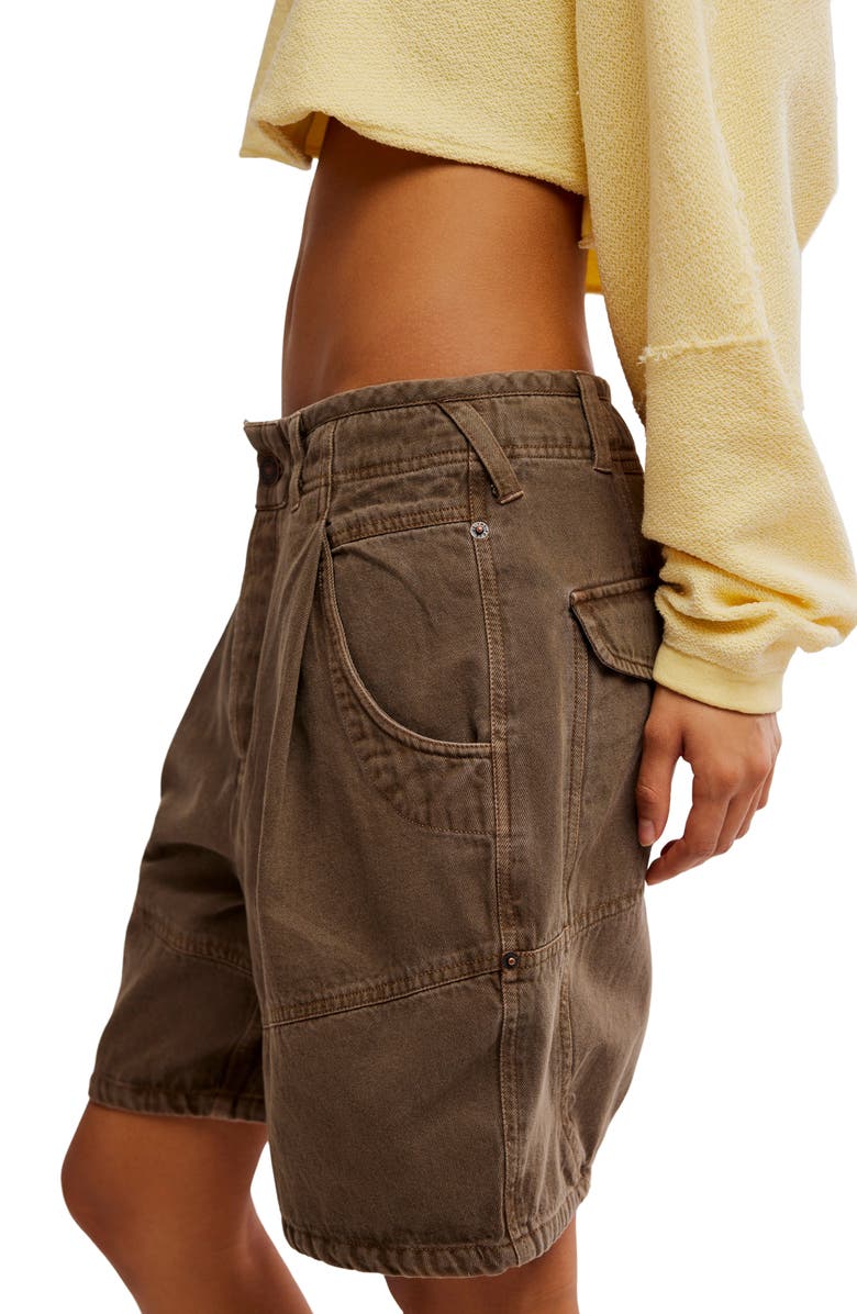 Free People Wild Rebel Barrel Shorts, Alternate, color, Teak