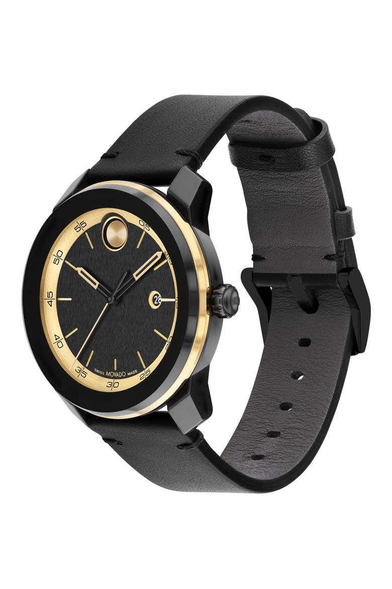 Bold TR90 Leather Strap Watch, 42mm, Alternate, color, BLACK DIAL