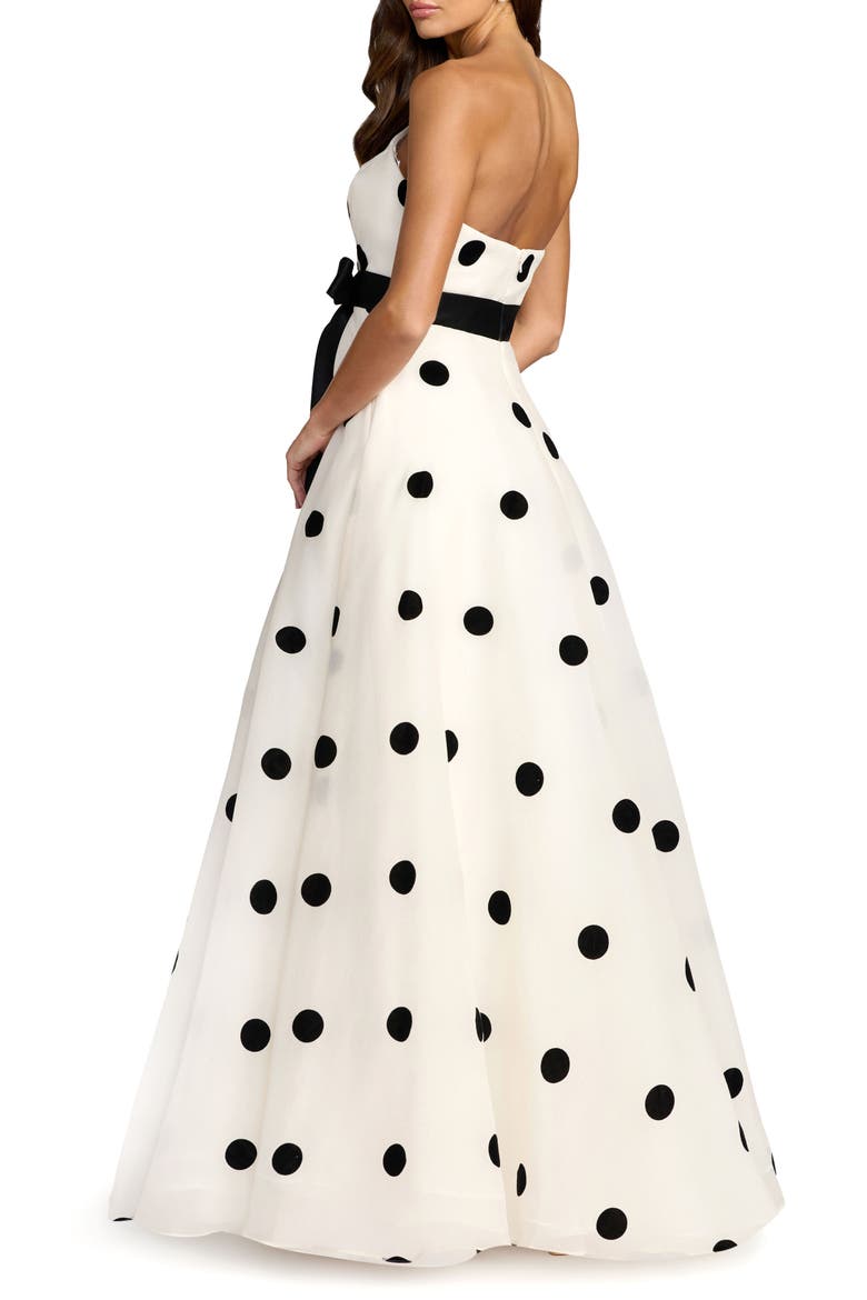 Strapless Polka Dot Organza Ball Gown with Satin Bow, Alternate, color, Black Ivory