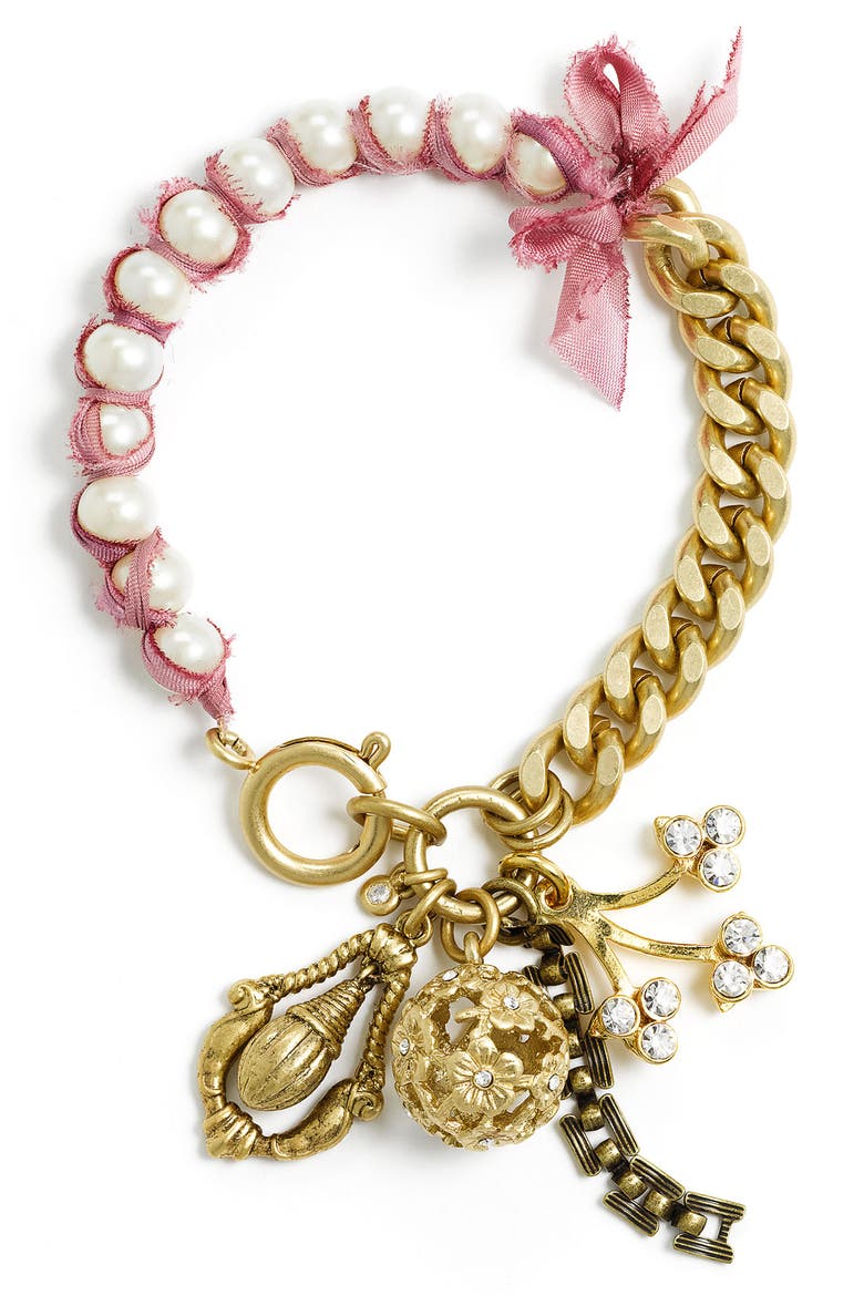'Festival Chic' Charm & Pearl Cluster Bracelet, Main, color, MULTI