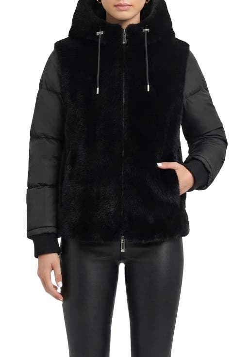 Fur-Free Mink (Faux Fur) Quilted Jacket, Hood