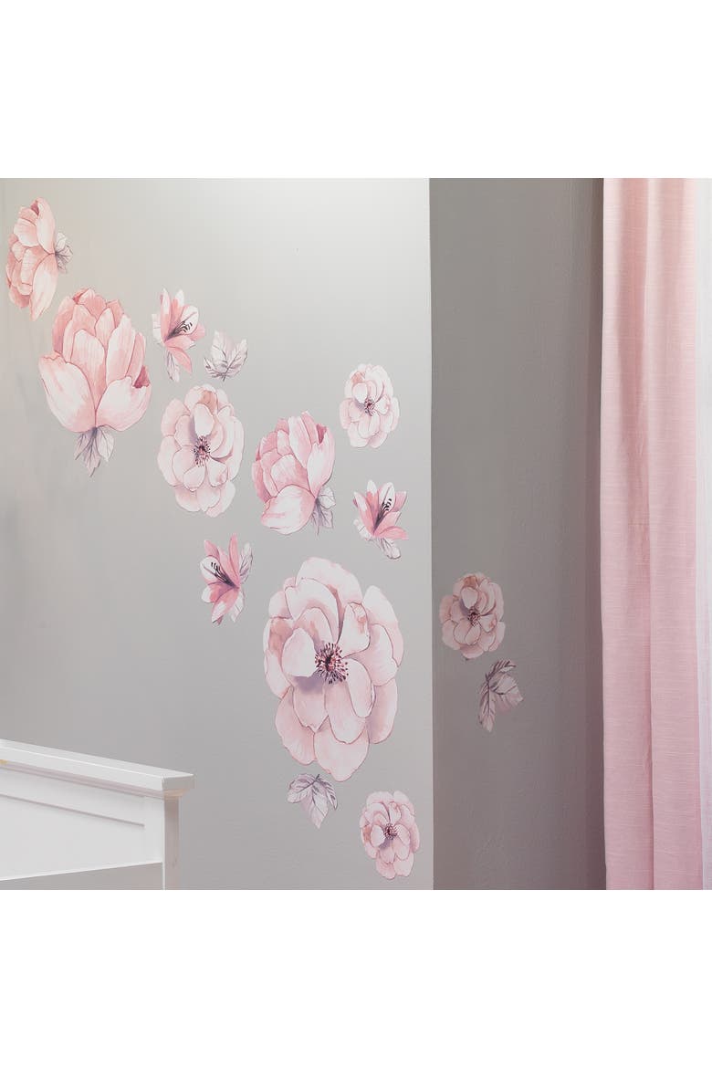 Signature Botanical Baby Watercolor Floral Wall Decals, Alternate, color, Pink