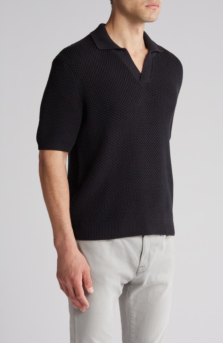 FRAME Open Knit Cotton & Silk Polo Sweater, Alternate, color, 