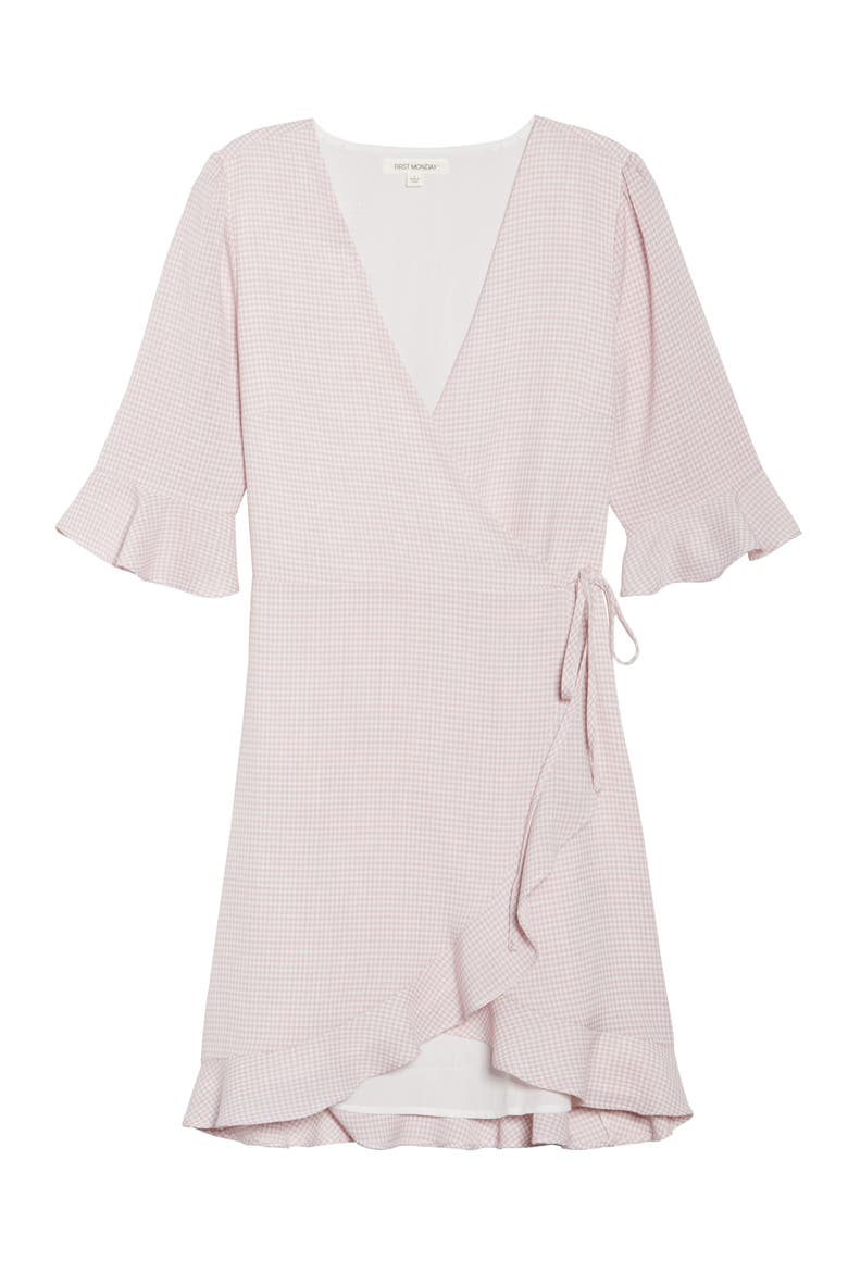 Gingham Wrap Dress, Alternate, color, BLUSH