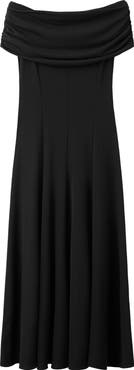 MANGO Off the Shoulder Flared Maxi Dress