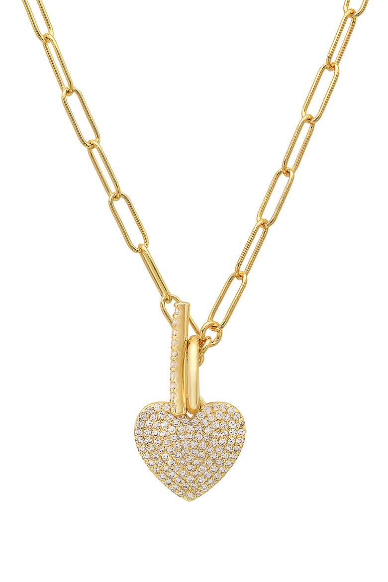 Cubic Zirconia Pavé Heart Pendant Necklace, Main, color, GOLD