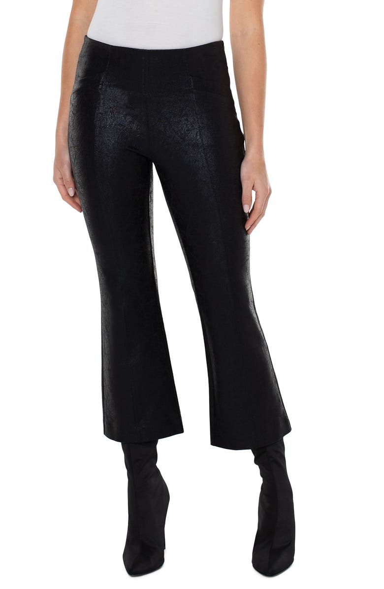 Liverpool Stella Crackle Coated Kick Flare Ponte Crop Pants, Main, color, Black Crackle Coat