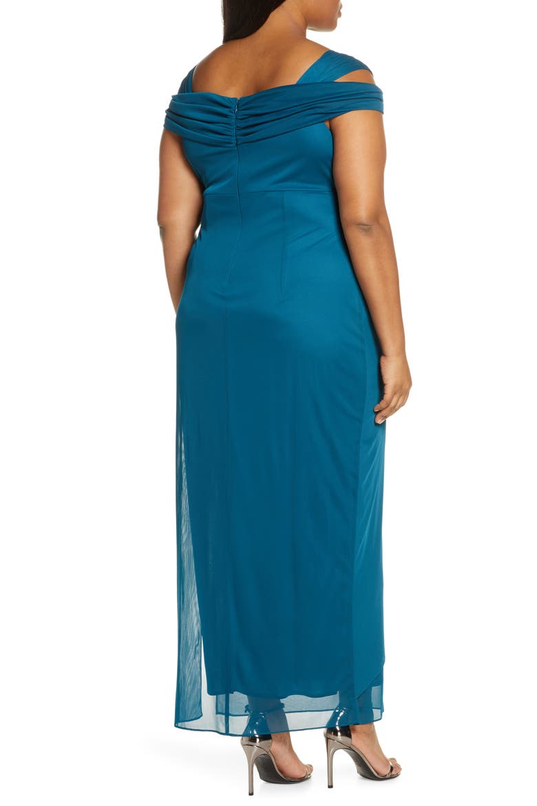 Embellished Cold Shoulder Gown, Alternate, color, DEEP TEAL