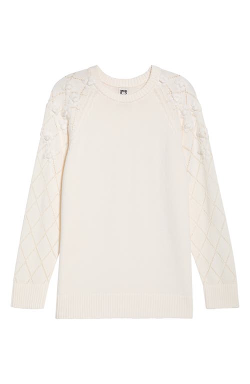 Anne Klein Floral Embellished Crewneck Sweater In White