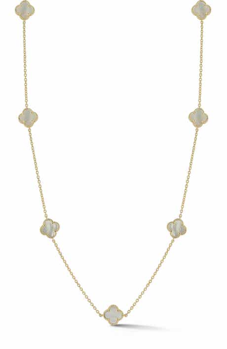 CHLOE AND MADISON Mother-of-Pearl Clover Station Necklace