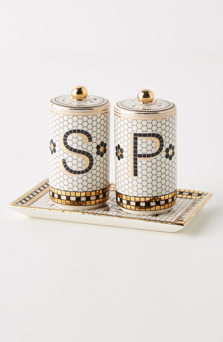 Anthropologie Home Anthropologie Bistro Tile Salt & Pepper Shakers with Tray, Main, color, 
