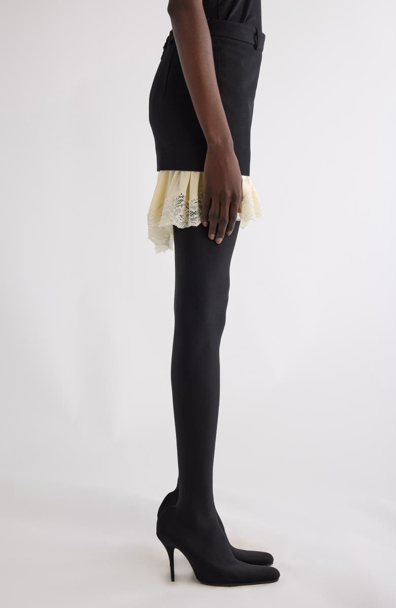 Balenciaga Lingerie Lace Wool Barathea Miniskirt, Alternate, color, Black