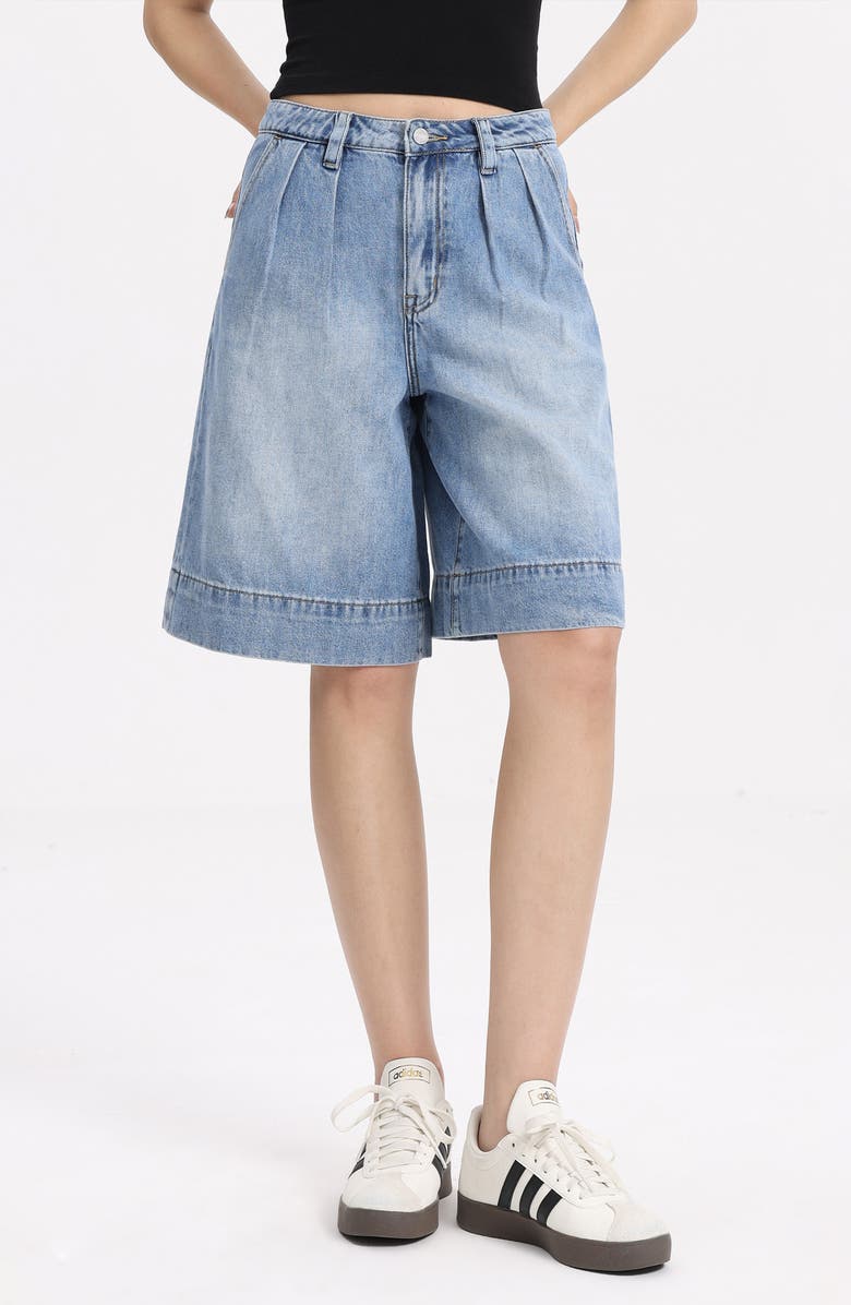 Bayeas Pleated High Waist Denim Bermuda Shorts, Alternate, color, 
