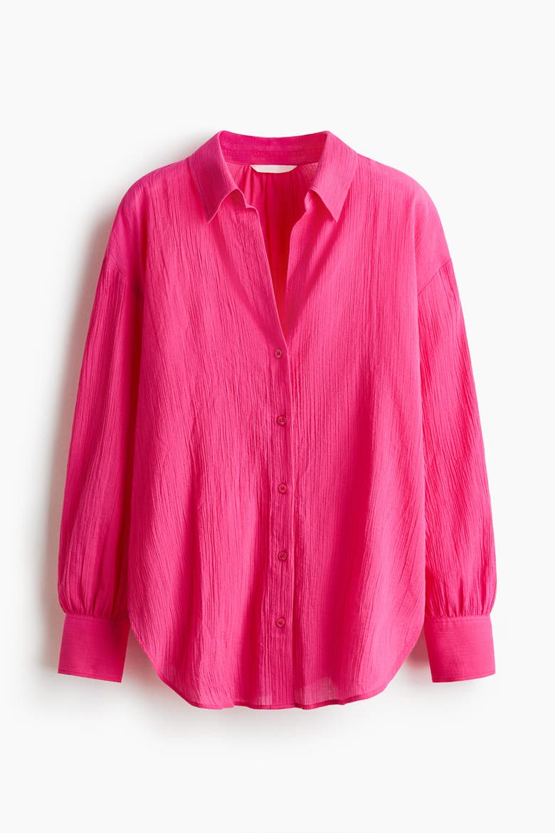 Crinkled Cotton Shirt, Alternate, color, Cerise