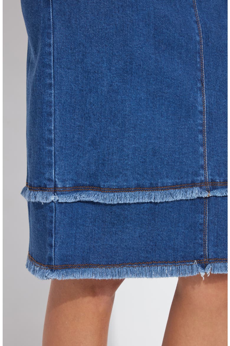 Evelina Fringe Denim Midi Skirt, Alternate, color, MID WASH