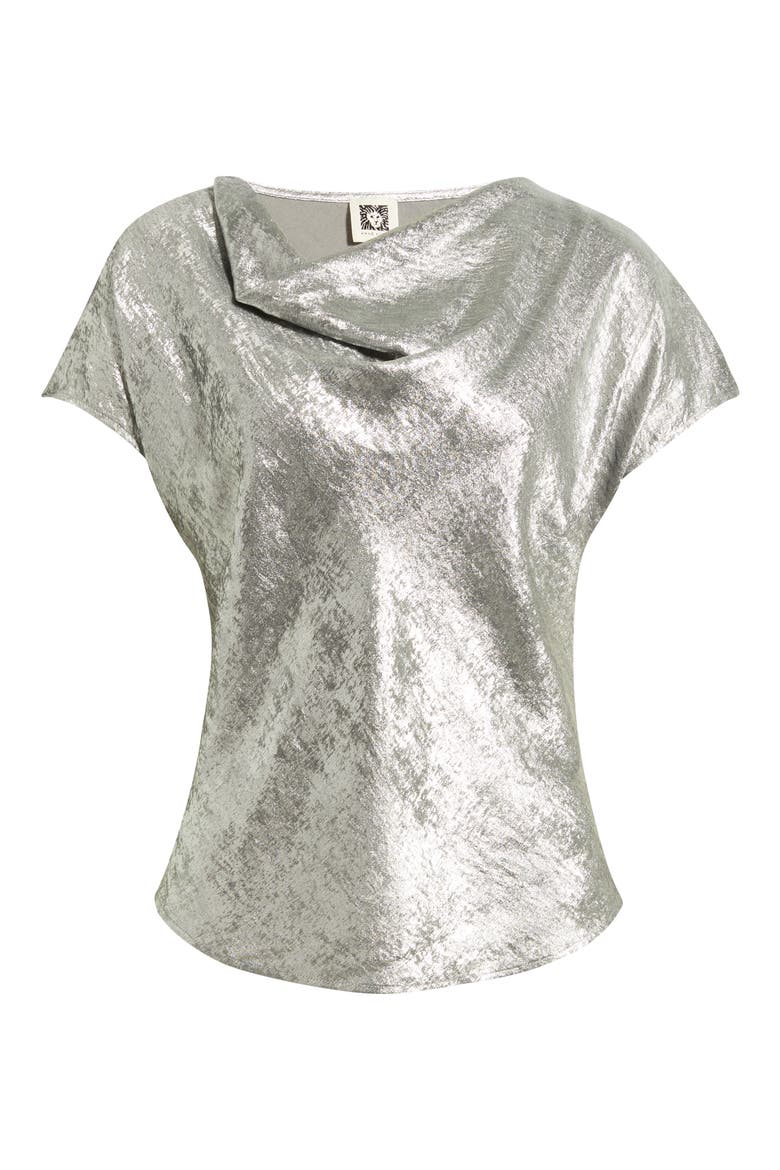Metallic Cowl Neck Top, Alternate, color, SILVER