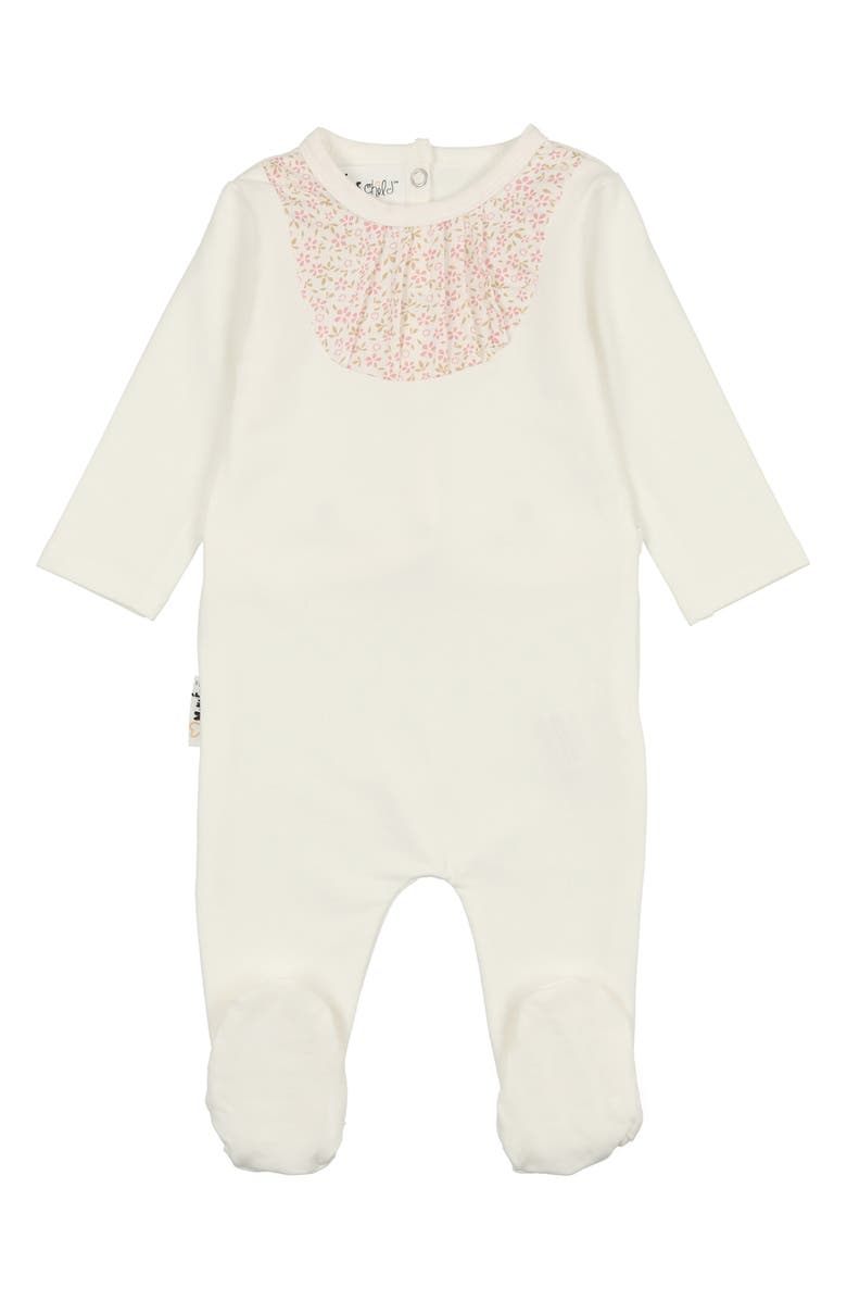 Manière Pleated Bib Footie, Main, color, White Pink