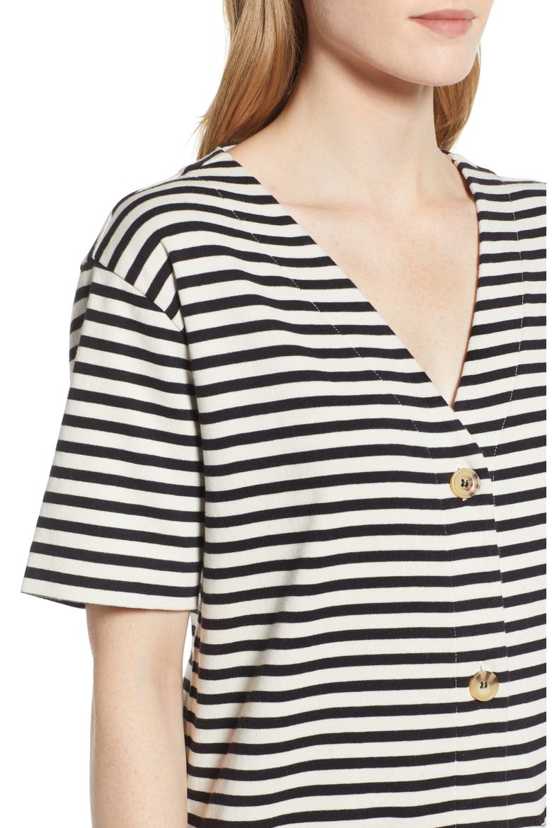 Joy Stripe Button-Up Cotton Midi Dress, Alternate, color, BLACK STRIPE