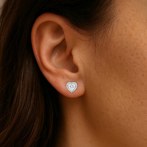 Donatello Gian Sterling Silver Halo Heart Earrings In Metallic