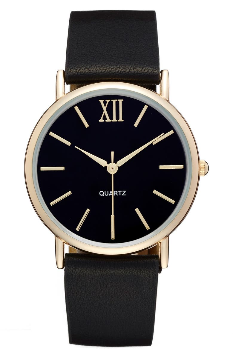 BP. Round Faux Leather Strap Watch, 37mm, Main, color,