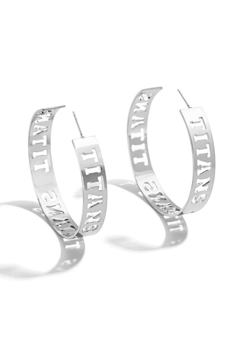 x Baublebar Silver Tennessee Titans Large Cutout Hoop Earrings, Main, color, Silver