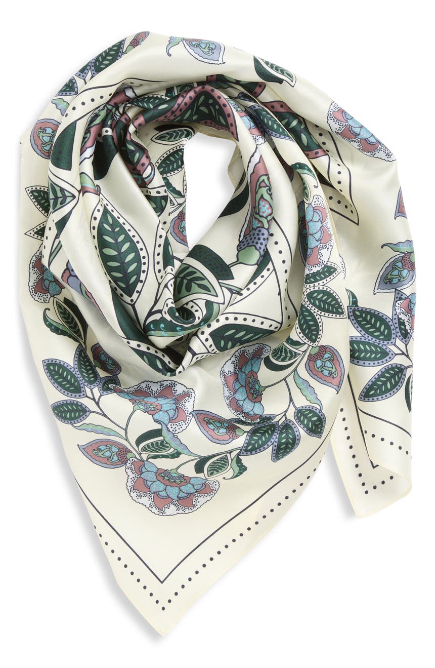 Botanical Print Square Silk Scarf