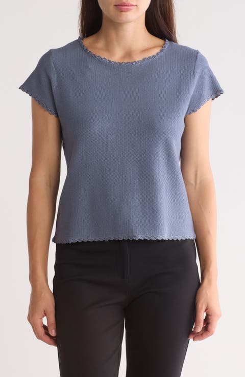 Boat Neck Cap Sleeve Seed Stitch Sweater