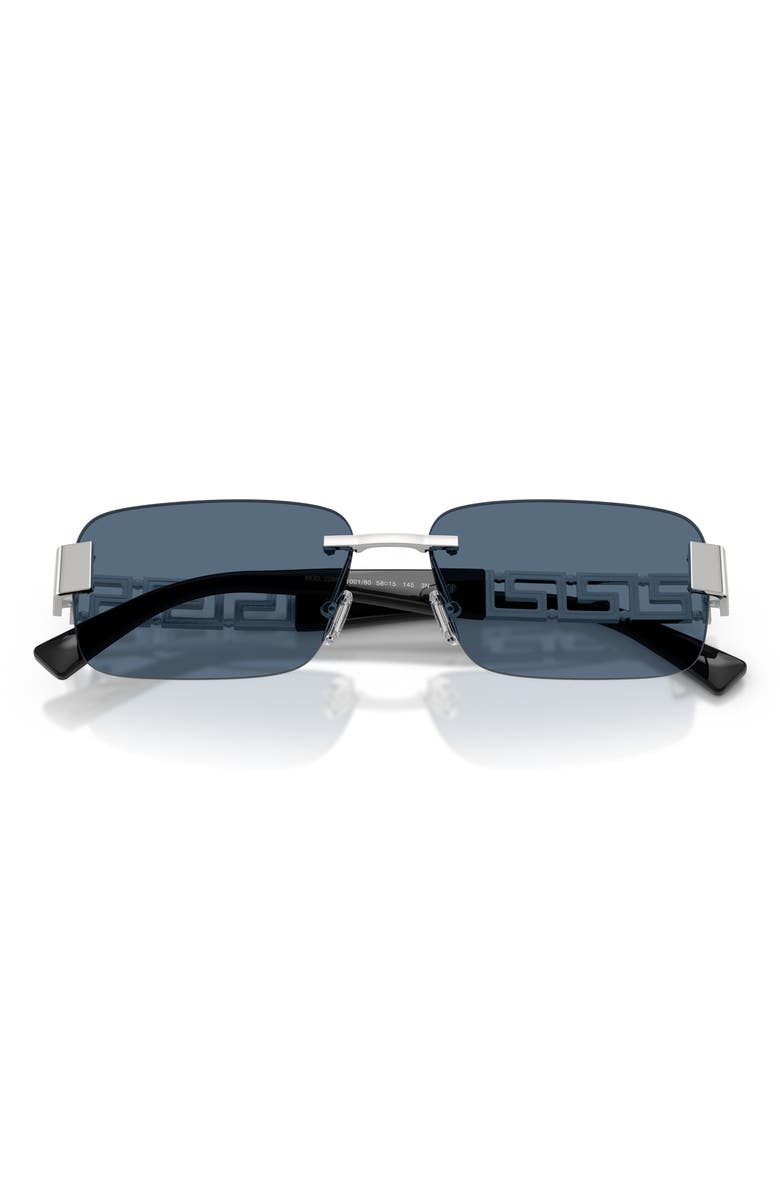 Versace 58mm Rimless Rectangular Sunglasses, Alternate, color, Silver / Dark Blue