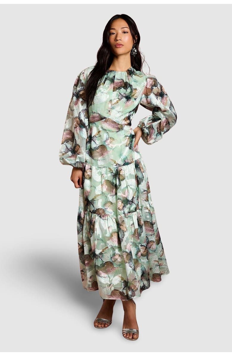 Coast Puff Sleeve Jacquard Midaxi Dress, Main, color, Sage