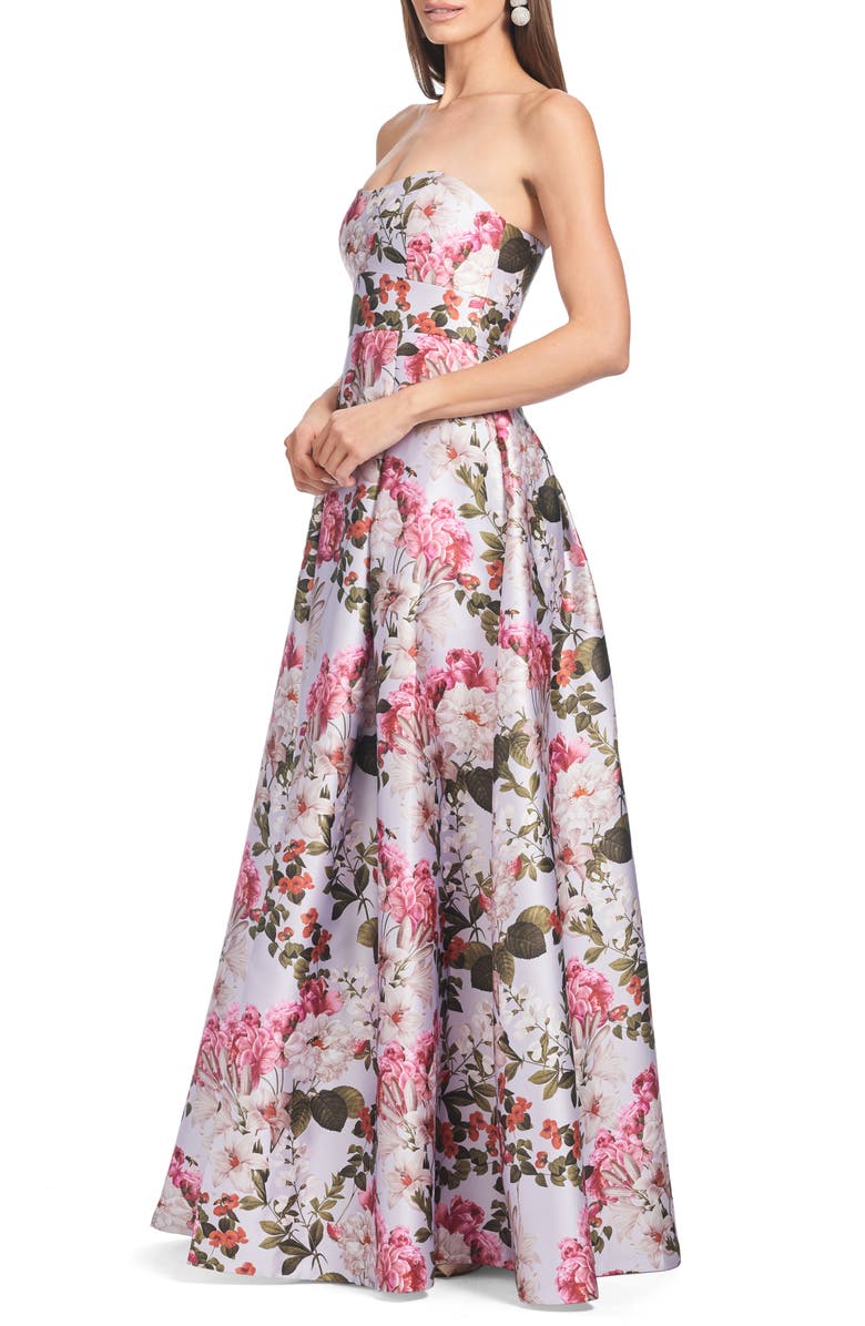 Sachin & Babi Giovanna Floral Mikado Satin Strapless Gown, Alternate, color, Perwinkle And Petals