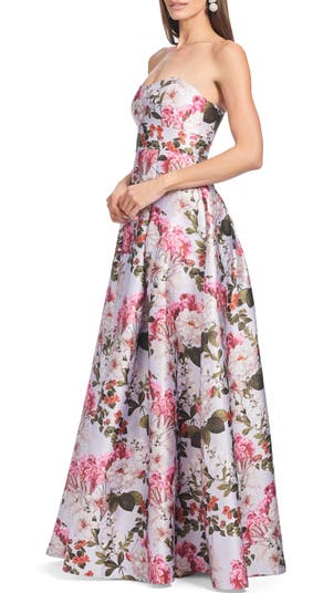 Giovanna Floral Mikado Satin Strapless Gown