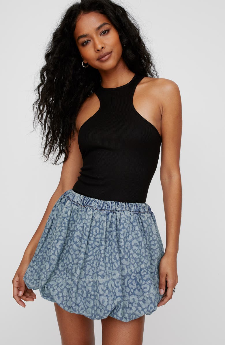 NASTY GAL Leopard Print Bubble Hem Miniskirt, Alternate, color, Washed Blue