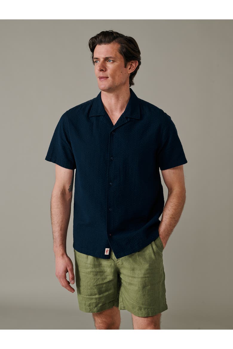 Seersucker Linen Short Sleeve Shirt, Main, color, Navy