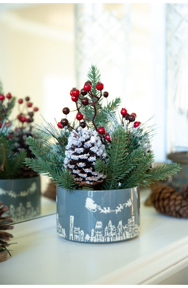 FLORA BUNDA Xmas Mix in 5" Gray Cityscape Ceramic Pot, Alternate, color, Grey