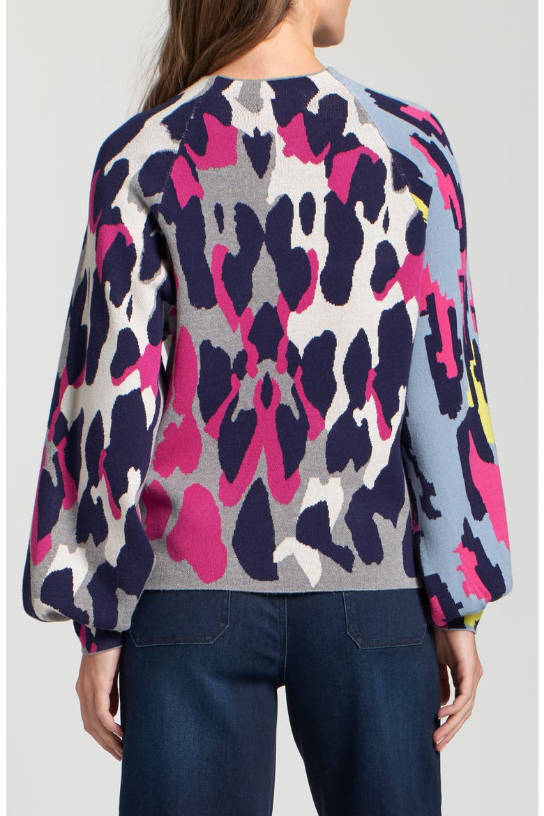 Leopard Funnel Neck Sweater, Alternate, color, NAVY MULTI