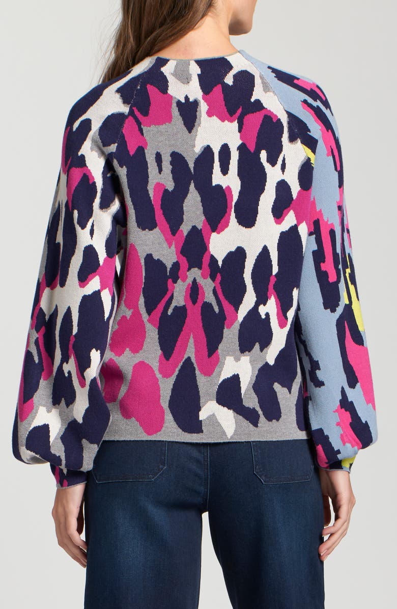 APNY Leopard Funnel Neck Sweater, Alternate, color, Navy Multi