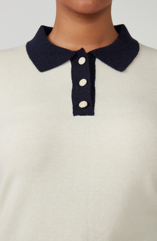 Estelle Romeo Contrast Knit Top In Cream/navy