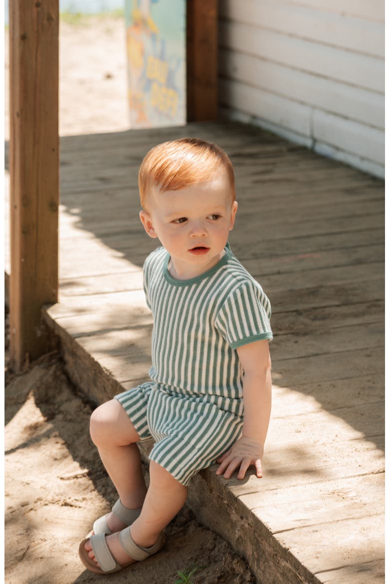 Stripe Terry Top & Shorts Set, Alternate, color, TURQUOISE