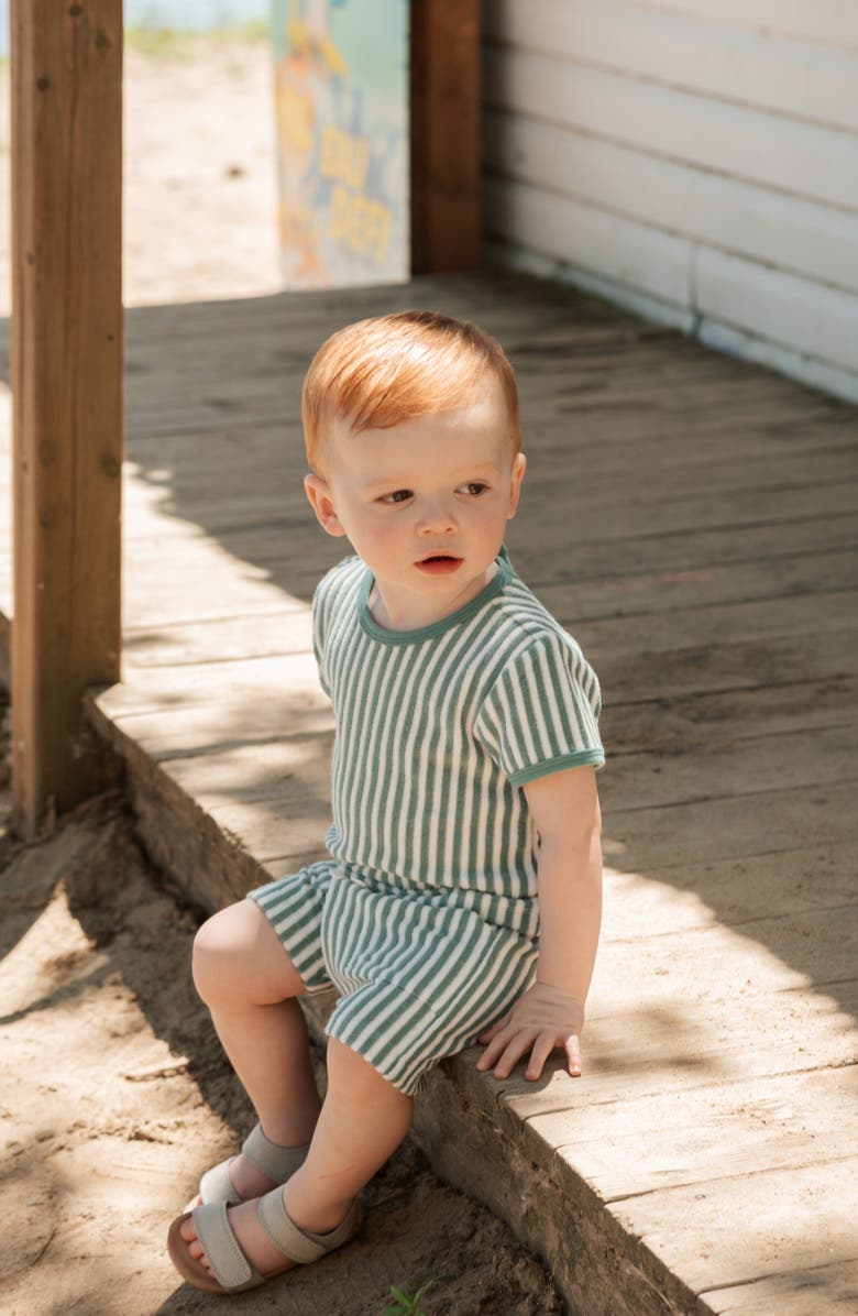 Petit Lem Stripe Terry Top & Shorts Set, Alternate, color, Turquoise