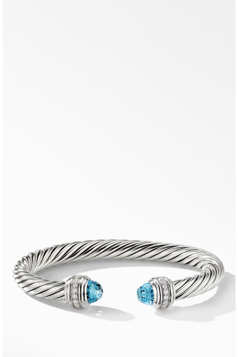 Cable Classics Bracelet with Semiprecious Stones & Diamonds, 7mm, Main, color, SILVER/ DIAMOND/ BLUE TOPAZ