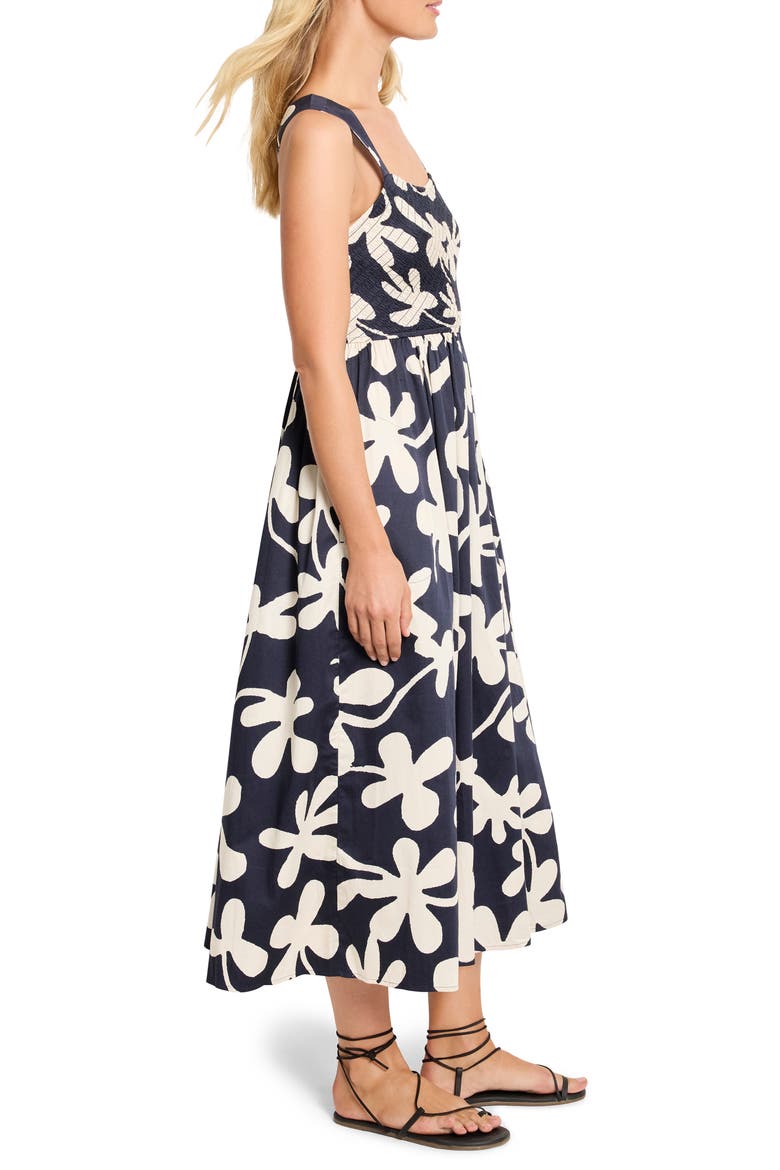 Sarah Glowing Flower Stretch Cotton Midi Sundress, Alternate, color, INDIGO MULTI