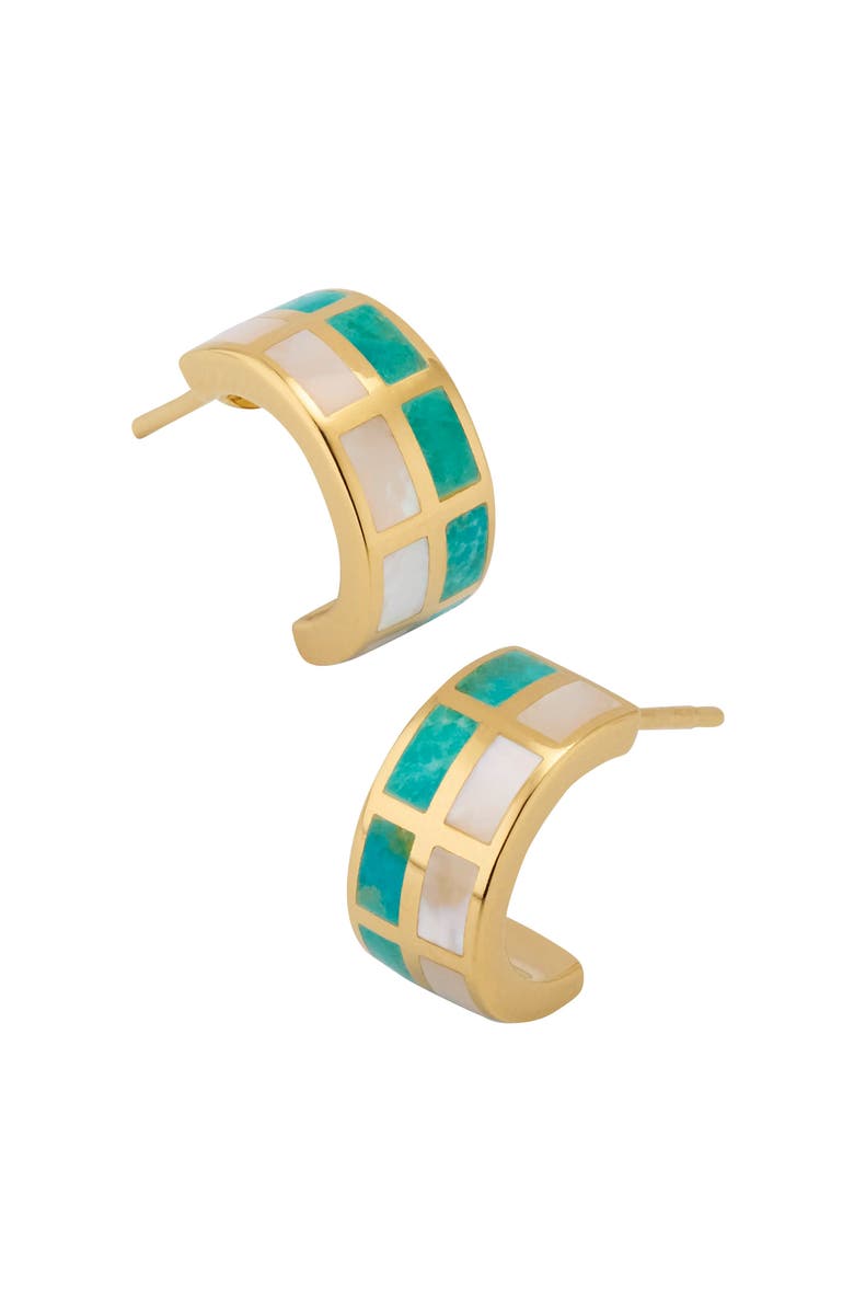 Jan Leslie Dash Huggie Earring Set In Sterling With 18K Gold Overlay, Alternate, color, White-Turquoise