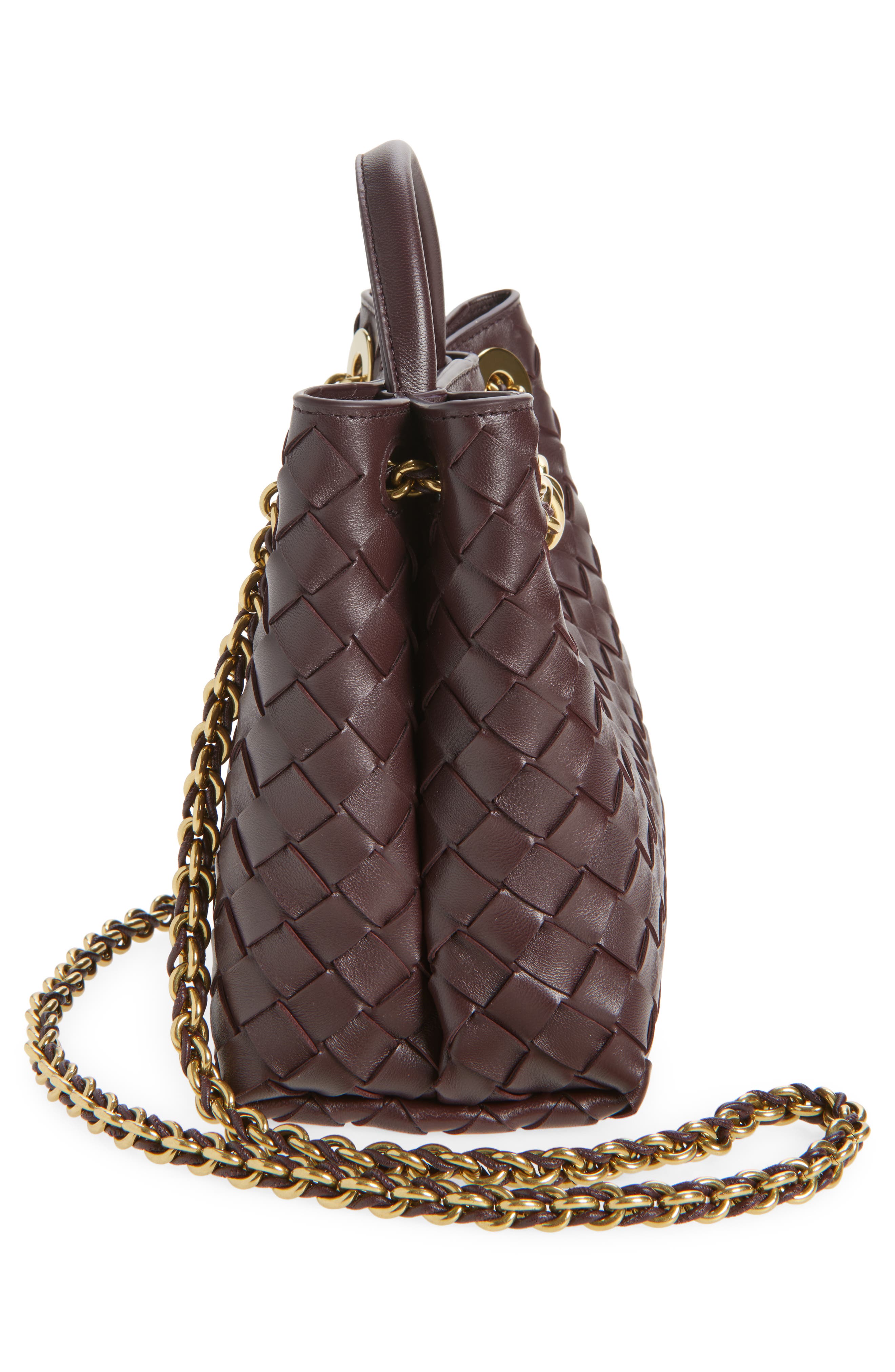 Bottega Veneta Small Andiamo Chain Leather Shoulder Bag, Alternate, color, 2264 Dark Barolo-M Brass