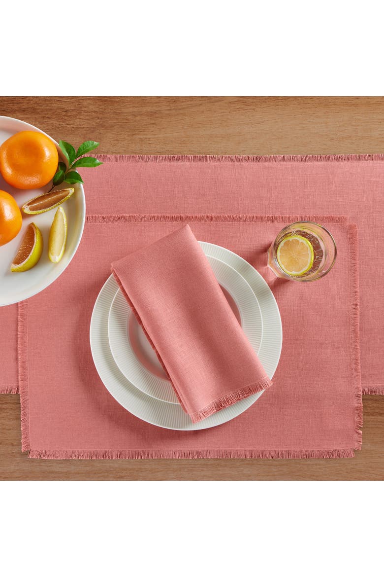 Linen Dinner Napkins Set of 4, 20 x 20" - Fringe, Alternate, color, Dusty Rose