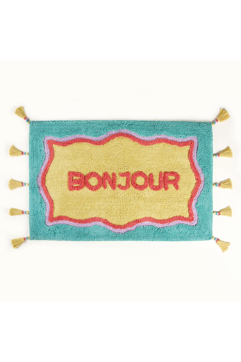 Punjab Bonjour Tasseled 100% Cotton Bath Mat Spa-Inspired, Main, color, Yellow - Green