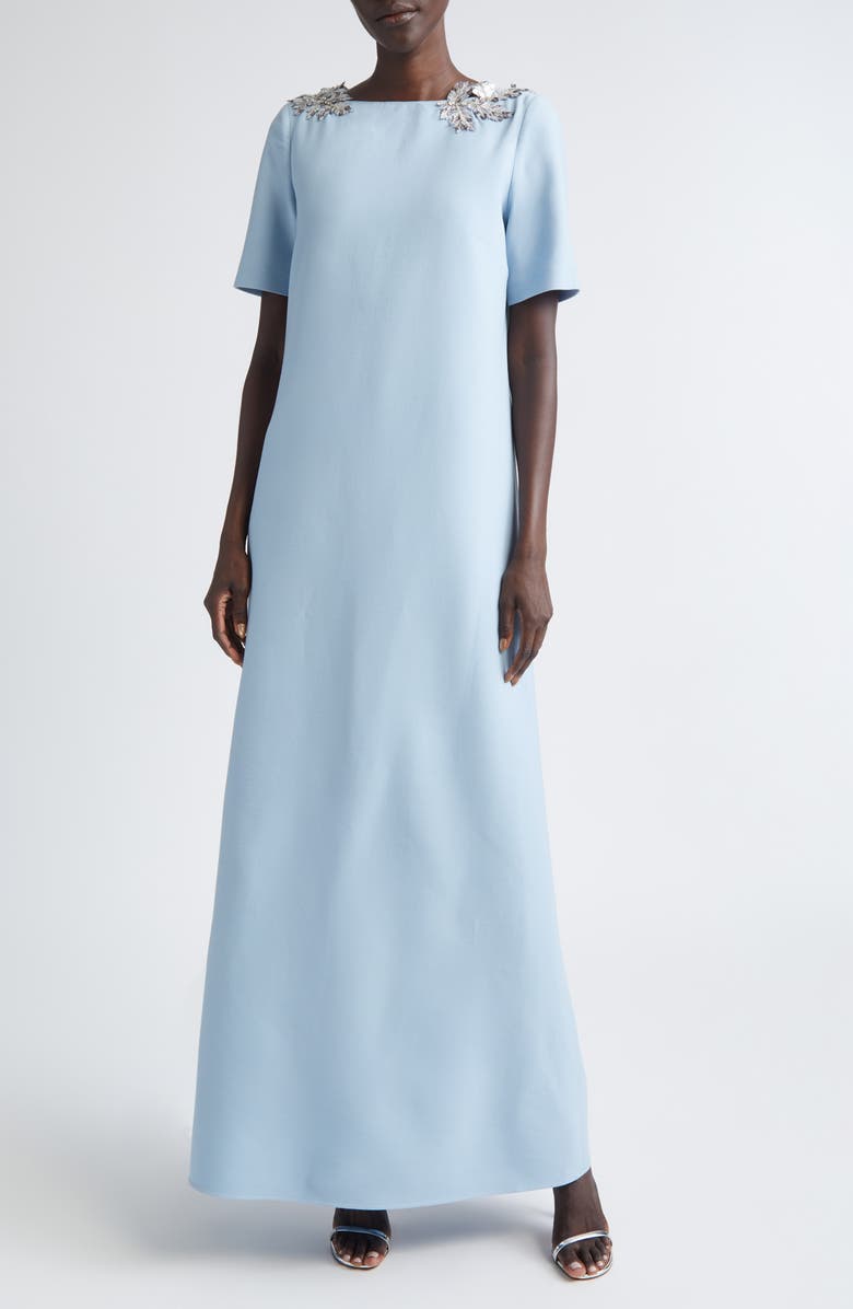 Oscar de la Renta Sequin Leaf Embellished Gown, Main, color, Soft Blue