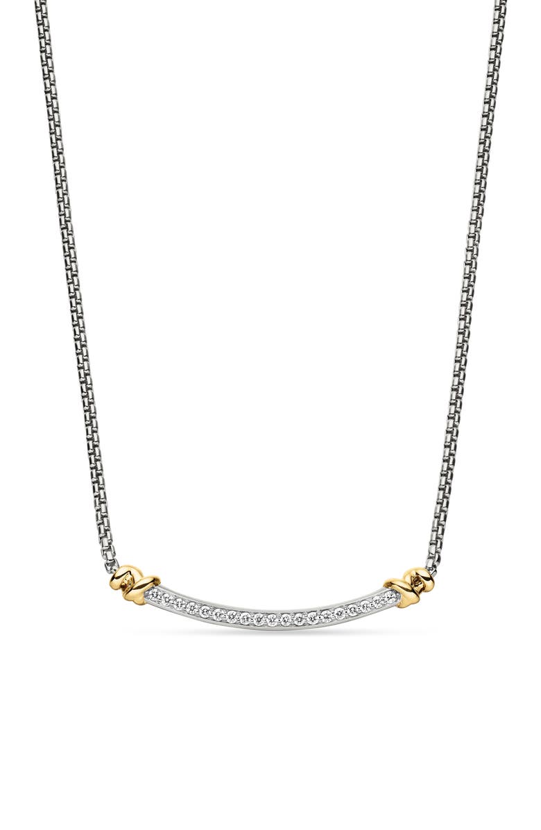 David Yurman Petite Helena Sterling Silver & 18K Yellow Gold Diamond Wrap Station Necklace, 29mm, Main, color, Diamond/ Silver