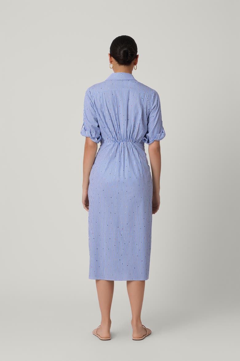 Embellished Pinstripe Tie Shirtdress, Alternate, color, French Blue/Optic